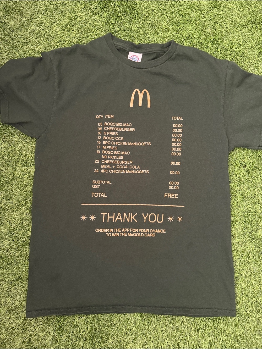 McDonald's Green Tee with Gold Receipt Graphic